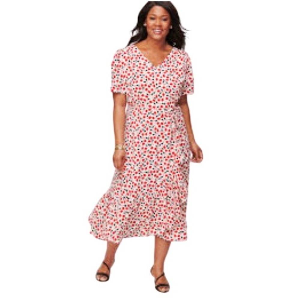 TALBOTS Plus Cascade Dress Floral Tulip Flowy V Neck Size 24w